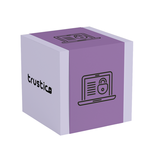 A purple and white box features a laptop with a padlock on its screen and the word trustic—with a padlock symbol for the “i”—on one side, highlighting secure Domain Validation provided by the Trustico® CaaS DV Single Site SSL Certificate from Trustico CA.